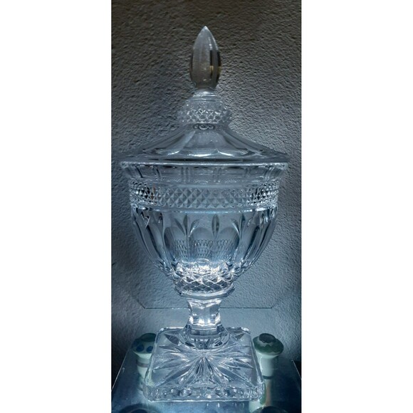 Vintage Tall Lidded Lead Crystal Pedestal Candy Dish w/ Cordless Citrine Lights - Picture 5 of 11